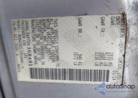 2014 Nissan Altima 2.5 S z USA, uszkodzony, nr VIN 1N4AL3AP7EN368491